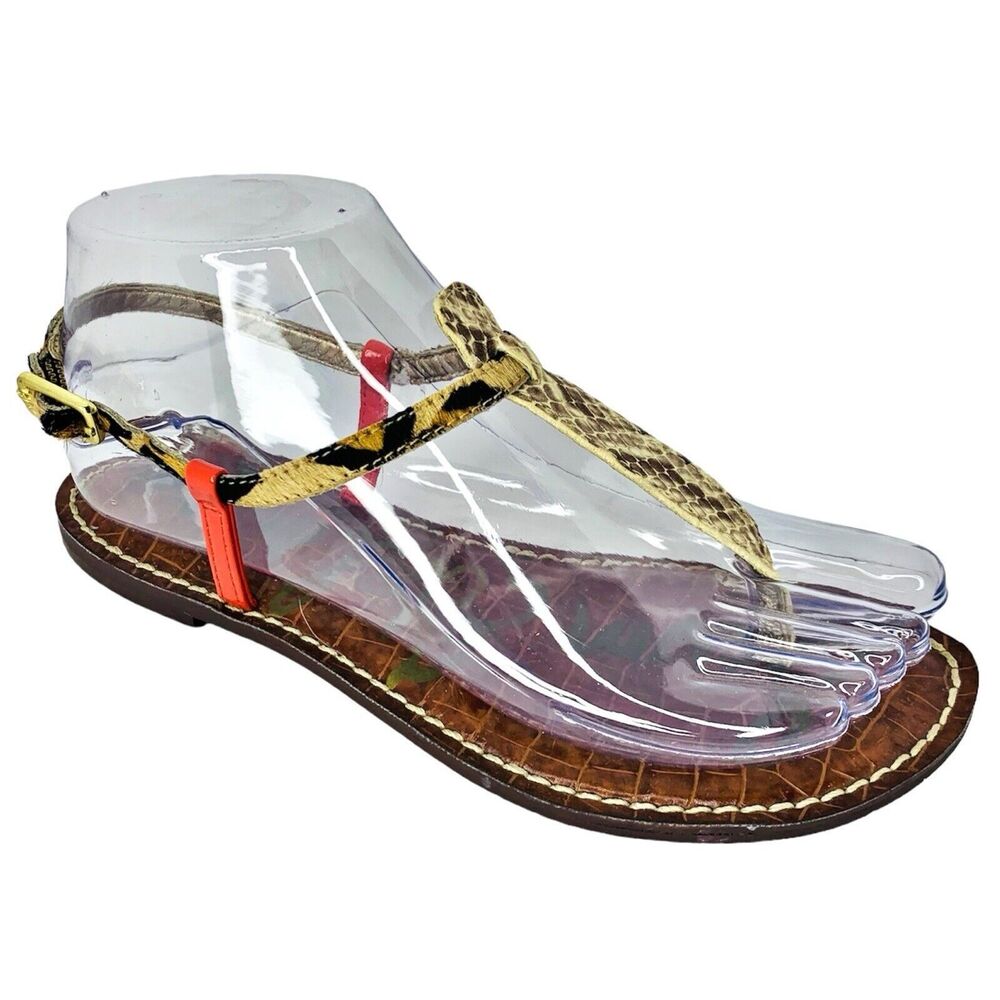 Sam Edelman Gigi Thong‎ Sandals Flats Women's Size 6 - Snake / Leopard / Coral